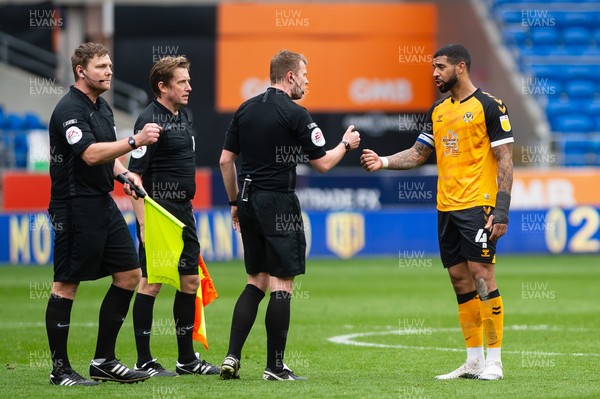 200321 - Newport County v Leyton Orient - Sky Bet League 2 - Joss Labadie of Newport County confronts the referee at the final whistle