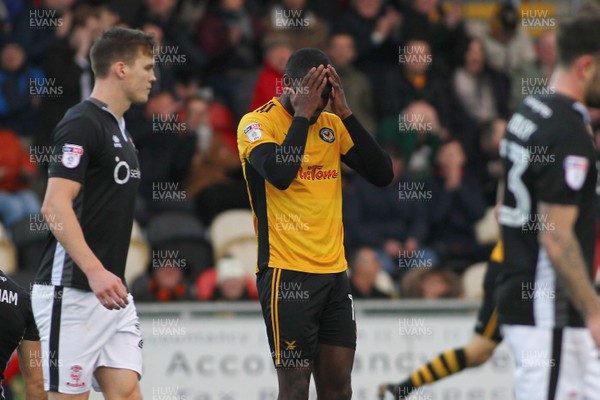 231217 - Newport County v Lincoln City - Sky Bet League 2 - Frank Nouble of Newport County is frustrated after a missed chance 