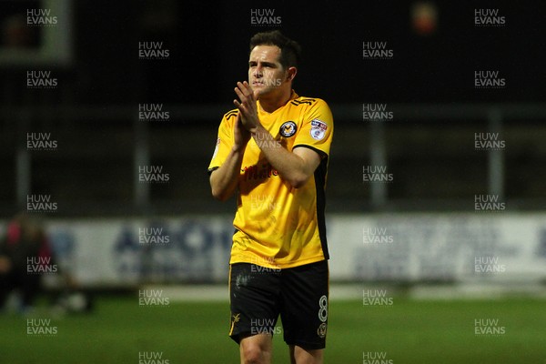 231217 - Newport County v Lincoln City - Sky Bet League 2 - Matty Dolan of Newport County applauds the crowd at the final whistle
