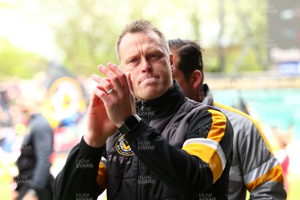 270419 Newport County v Lincoln City - Sky Bet League 2 - Manager of Newport County Michael Flynn applauds the crowd before kick off 