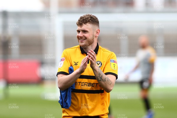 270419 Newport County v Lincoln City - Sky Bet League 2 - Ben Kennedy of Newport County celebrates with fans after the final whistle 
