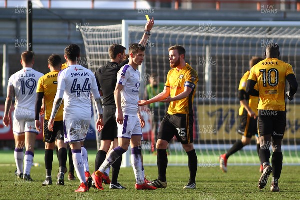 170318 - Newport County v Luton Town - Sky Bet League 2 - Mark OBrien of Newport County is booked