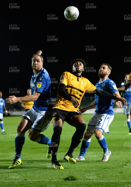 021018 - Newport County v Macclesfield Town - SkyBet League 2 - Antoine Semenyo of Newport County is tackled by Keith Lowe of Macclesfield Town