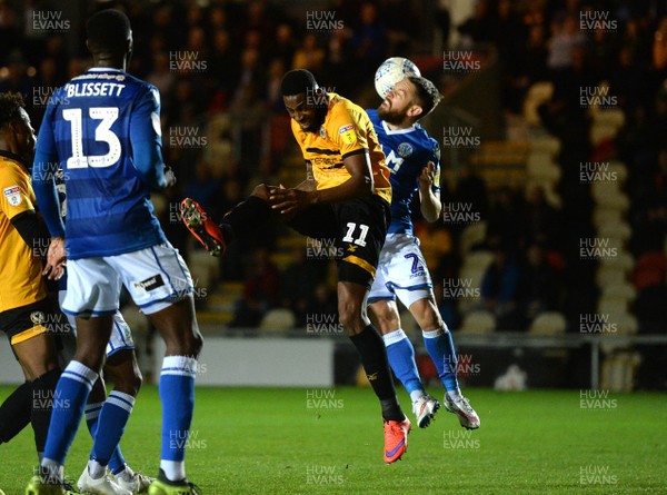 021018 - Newport County v Macclesfield Town - SkyBet League 2 - Jamille Matt of Newport County and Jared Hodgkiss of Macclesfield Town compete