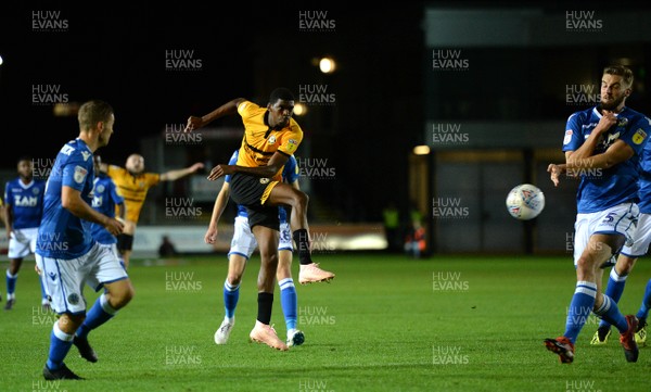 021018 - Newport County v Macclesfield Town - SkyBet League 2 - Tyreeq Bakinson of Newport County tries a shot at goal