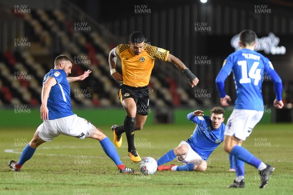 280120 - Newport County v Macclesfield Town - Sky Bet League 2 - Joss Labadie of Newport County beats the Macclesfield Town defence 