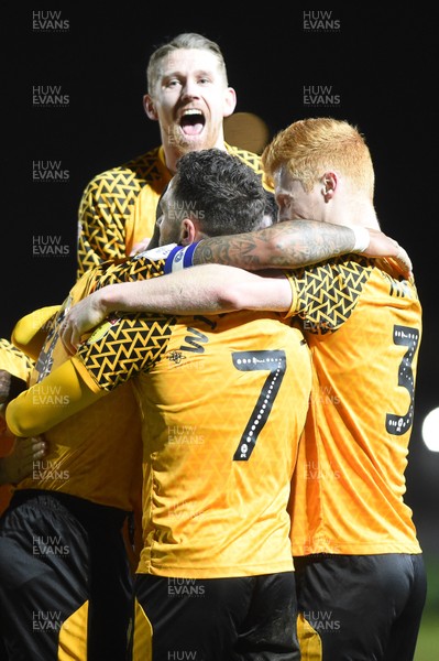 280120 - Newport County v Macclesfield Town - Sky Bet League 2 - Newport County players celebrate after scoring the first goal 