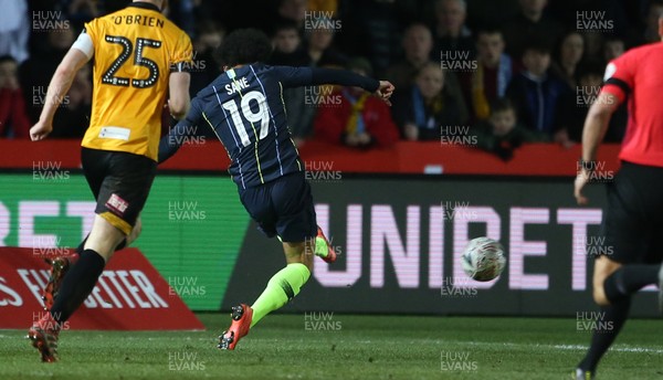 160219 - Newport County v Manchester City - FA Cup 5th Round - Leroy Sane of Manchester City scores a goal