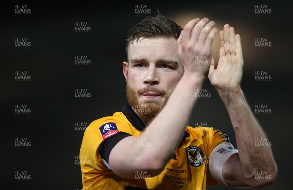160219 - Newport County v Manchester City - FA Cup 5th Round - Mark O'Brien of Newport County thanks fans at full time
