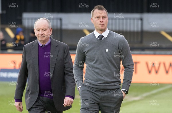160219 - Newport County v Manchester City, FA Cup Fifth Round - Newport County manager Michael Flynn makes his way around Rodney Parade with Lenny Lawrence ahead of the match