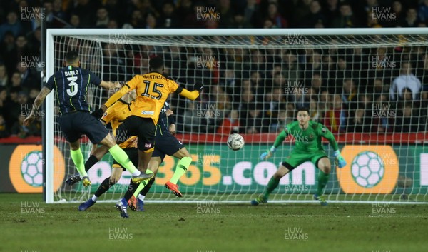 160219 - Newport County v Manchester City, FA Cup Fifth Round - Newport County goalkeeper Joe Day saves a shot from Danilo of Manchester City