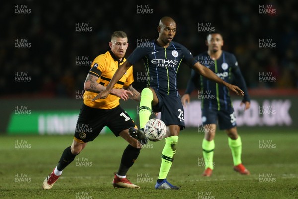 160219 - Newport County v Manchester City, FA Cup Fifth Round - Fernandinho of Manchester City plays the ball