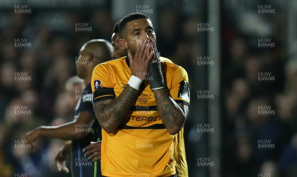 160219 - Newport County v Manchester City, FA Cup Fifth Round - Joss Labadie of Newport County reacts after missing a chance to score