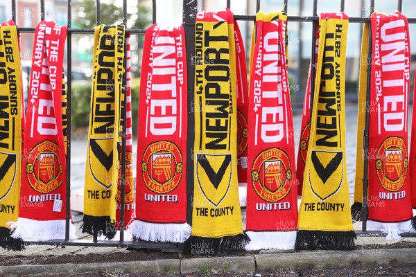 280124 - Newport County v Manchester United - FA Cup, Fourth Round - Scarfs outside the ground