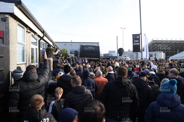 280124 - Newport County v Manchester United - FA Cup, Fourth Round - The Manchester United team bus arrives at the ground