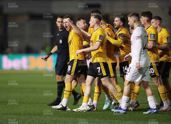 280124 - Newport County v Manchester United - FA Cup, Fourth Round - Bryn Morris of Newport County celebrates scoring a goal with team mates