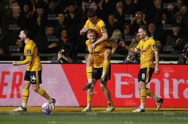 280124 - Newport County v Manchester United - FA Cup, Fourth Round - Will Evans of Newport County celebrates scoring a goal in the second half with team mates