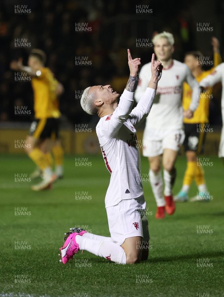 280124 - Newport County v Manchester United - FA Cup, Fourth Round - Antony of Manchester United celebrates scoring a goal