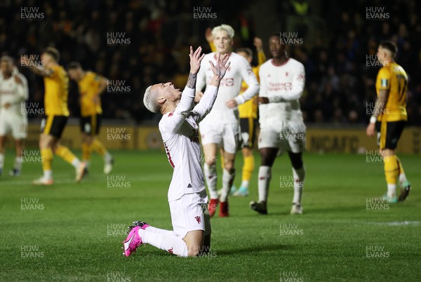 280124 - Newport County v Manchester United - FA Cup, Fourth Round - Antony of Manchester United celebrates scoring a goal