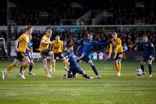 020324 - Newport County v Mansfield Town - Sky Bet League 2 - Will Evans of Newport County with a shot on goal