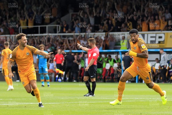 030819 - Newport County v Mansfield Town, Sky Bet League 2 - Joss Labadie of Newport County (right) celebrates scoring his side's first goal