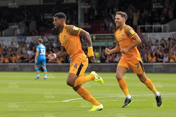 030819 - Newport County v Mansfield Town, Sky Bet League 2 - Joss Labadie of Newport County (left) celebrates scoring his side's first goal