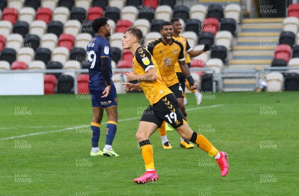 031020 - Newport County v Mansfield Town, Sky Bet League 2 - Scott Twine of Newport County wheels away to celebrate after scoring goal to level the score