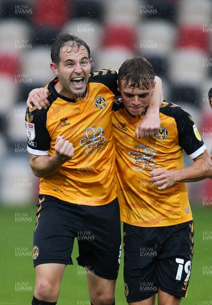 031020 - Newport County v Mansfield Town, Sky Bet League 2 - Matty Dolan of Newport County, left, celebrates with Scott Twine of Newport County after scoring from the penalty spot