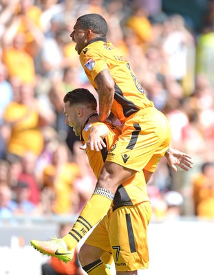 060816 - Newport County v Mansfield Town - Sky Bet League 2 -Jack Compton of Newport County celebrates scoring goal with Joss Labadie