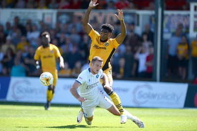 060816 - Newport County v Mansfield Town - Sky Bet League 2 -Lee Collins of Mansfield Town is tackled by Marlon Jackson of Newport County