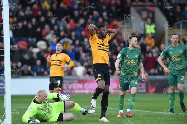 090519 - Newport County v Mansfield Town - Sky Bet League 2 - Play Off 1st Leg -  Jamille Matt of Newport County rues a missed chance