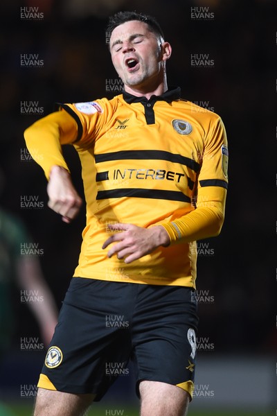 090519 - Newport County v Mansfield Town - Sky Bet League 2 - Play Off 1st Leg -  Padraig Amond of Newport County celebrates his goal  