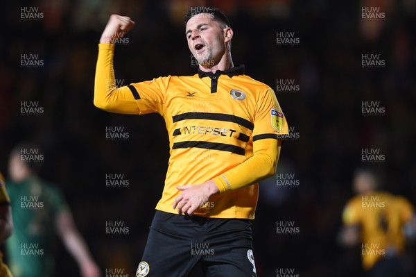 090519 - Newport County v Mansfield Town - Sky Bet League 2 - Play Off 1st Leg -  Padraig Amond of Newport County celebrates his goal  