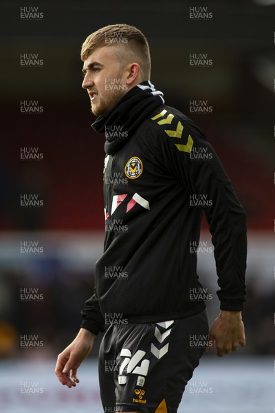190222 - Newport County v Mansfield Town - Sky Bet League 2 - Aaron Lewis of Newport County during the warm up