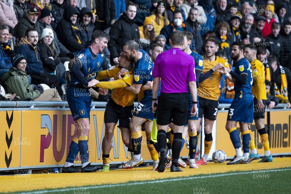 190222 - Newport County v Mansfield Town - Sky Bet League 2 - Both sides clash on the touchline