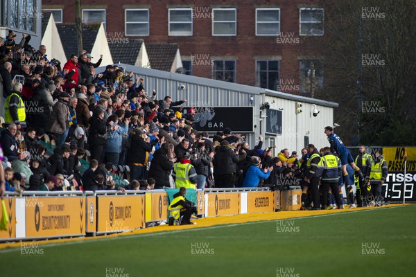 190222 - Newport County v Mansfield Town - Sky Bet League 2 - Mansfield Town celebrate their first goal in front of their away fans