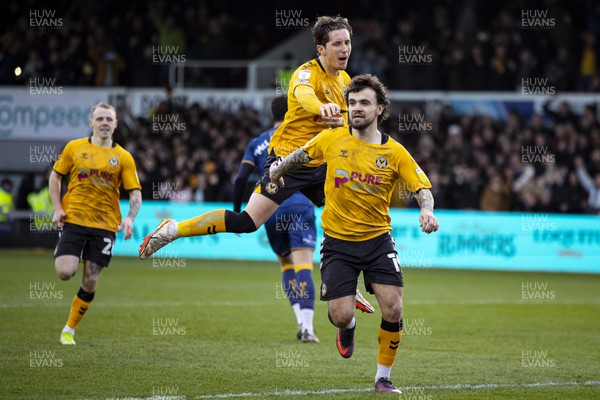 190222 - Newport County v Mansfield Town - Sky Bet League 2 - Dom Telford of Newport County celebrates scoring his side's first goal from the penalty spot