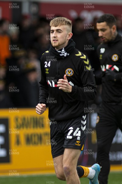 190222 - Newport County v Mansfield Town - Sky Bet League 2 - Jake Cain of Newport County during the warm up