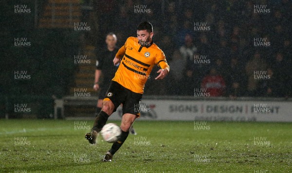 050219 - Newport County v Middlesbrough - FA Cup Fourth Round Replay - Padraig Amond of Newport County scores the second goal