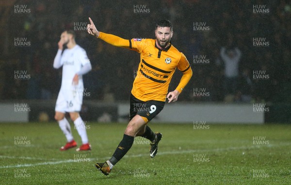 050219 - Newport County v Middlesbrough - FA Cup Fourth Round Replay - Padraig Amond of Newport County celebrates scoring their second goal