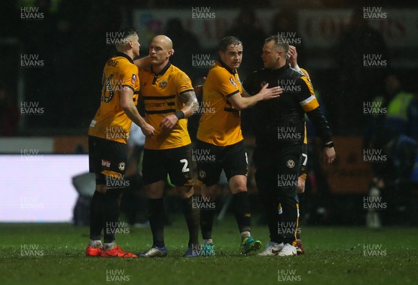 050219 - Newport County v Middlesbrough, FA Cup Round 4 Replay - Newport County manager Michael Flynn celebrates with his players at the end of the match