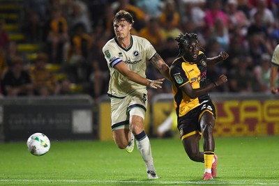 120825 - Newport County v Millwall - Carabao Cup Round 1 - Michael Reindorf of Newport County goes close
