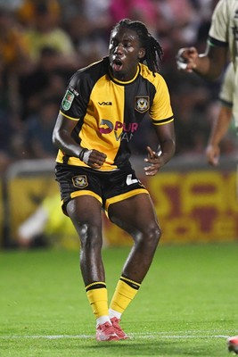120825 - Newport County v Millwall - Carabao Cup Round 1 - Michael Reindorf of Newport County goes close