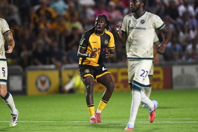 120825 - Newport County v Millwall - Carabao Cup Round 1 - Michael Reindorf of Newport County goes close