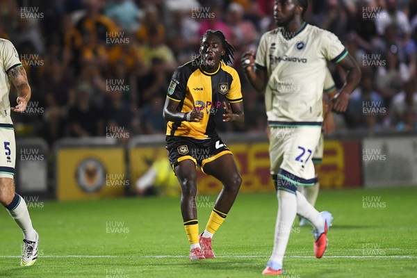 120825 - Newport County v Millwall - Carabao Cup Round 1 - Michael Reindorf of Newport County goes close