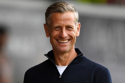 230825 - Newport County v Milton Keynes Dons - Sky Bet League 2 - Newport County Manager, David Hughes