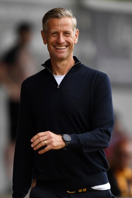 230825 - Newport County v Milton Keynes Dons - Sky Bet League 2 - Newport County Manager, David Hughes