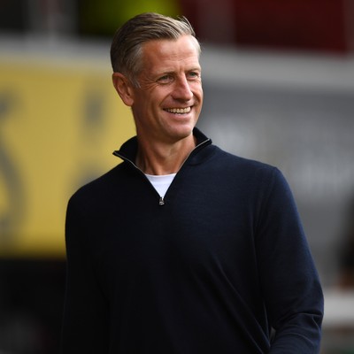 230825 - Newport County v Milton Keynes Dons - Sky Bet League 2 - Newport County Manager, David Hughes