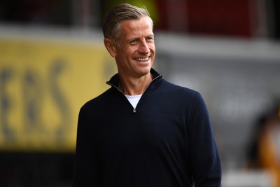 230825 - Newport County v Milton Keynes Dons - Sky Bet League 2 - Newport County Manager, David Hughes
