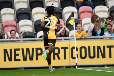 230825 - Newport County v Milton Keynes Dons - Sky Bet League 2 - Habeeb Ogunneye of Newport County scores the first goal of the game